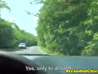 Hitchhiking diva बकवास sher lassie में कार