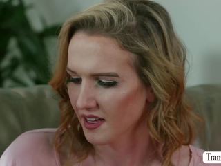 Blonde TS Kayleigh fucks her libidinous lesbian lovers tight pussy